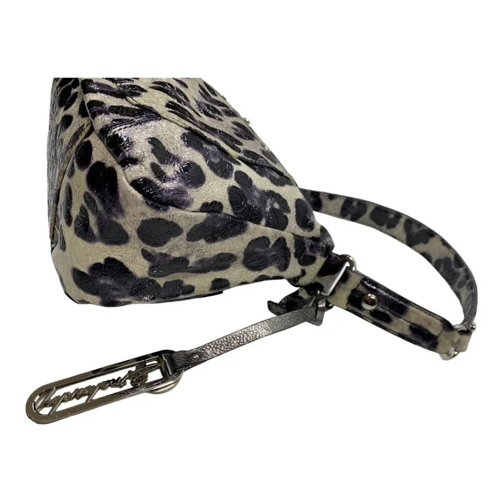 B. Makowsky Shiny Leopard Print Genuine Leather Satchel Handbag Purse - Picture 15 of 16